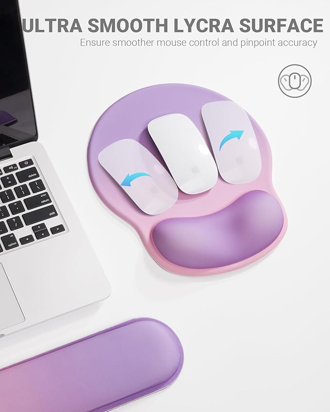 Ergonomic Mouse Pad Wrist Support Set, Memory Foam Keyboard Wrist Rest Set, Keyboard Pad, Non-Slip Base Mousepad(Gradient Pink Purple Set)