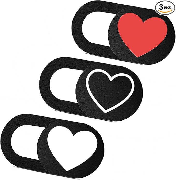 Webcam Cover 3 Pack Ultra Thin Slide Laptop Camera Cover for Echo Show, MacBook Pro, MacBook Air, Computer, Tablet, Mac Air, Chromebook, PC - Red Heart, Black