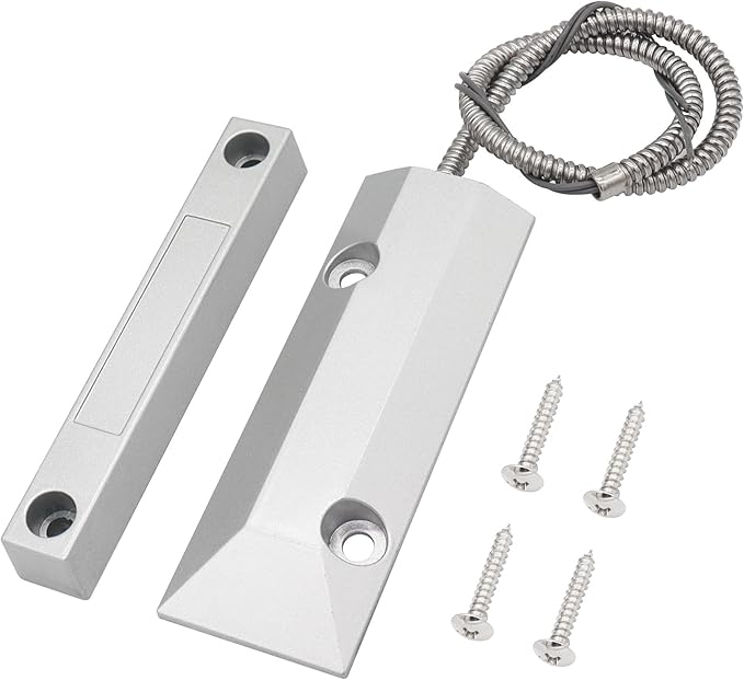 Magnetic Reed Switch Wired Surface Mount Normally Open NO Contact Sensor Alarm Magnetic Door Switch with 2 Wires, Zinc Alloy Sliver, OC-55