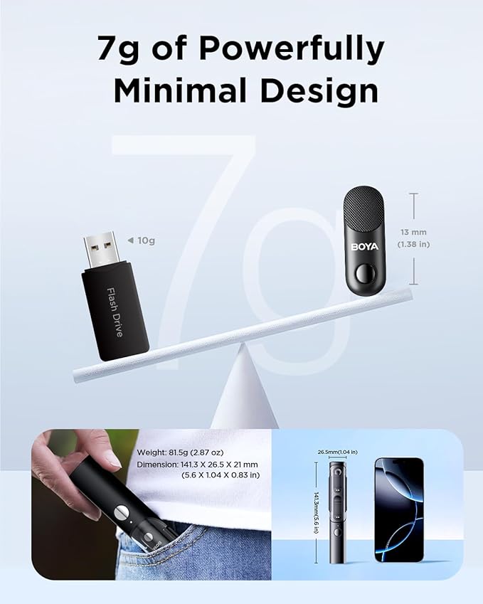 BOYA Magic-03 Wireless Lavalier Microphone, 30Hrs Battery,328FT Los Range, Safety Track &Limiter, Portable Wireless Mini Lapel mic for USB Type-C Android iPhone 16/15 Camera Camcorder Vlog Podcast
