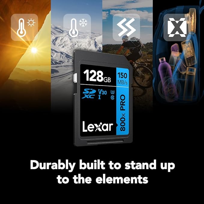 Lexar 128GB (2-Pack) High-Performance 800x PRO SD Card, UHS-I, C10, U3, V30, 4K, Up to 150MB/s Read SDXC Memory Card, for Point-and-Shoot & Mid-Range DSLR Cameras, HD Camcorders (LSD0800P128G-B2NNU)