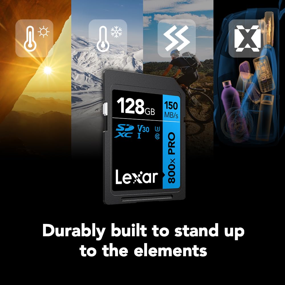 Lexar 128GB 800x PRO SD Memory Card, 150MB/s Read, 4K, V30, U3, UHS-I