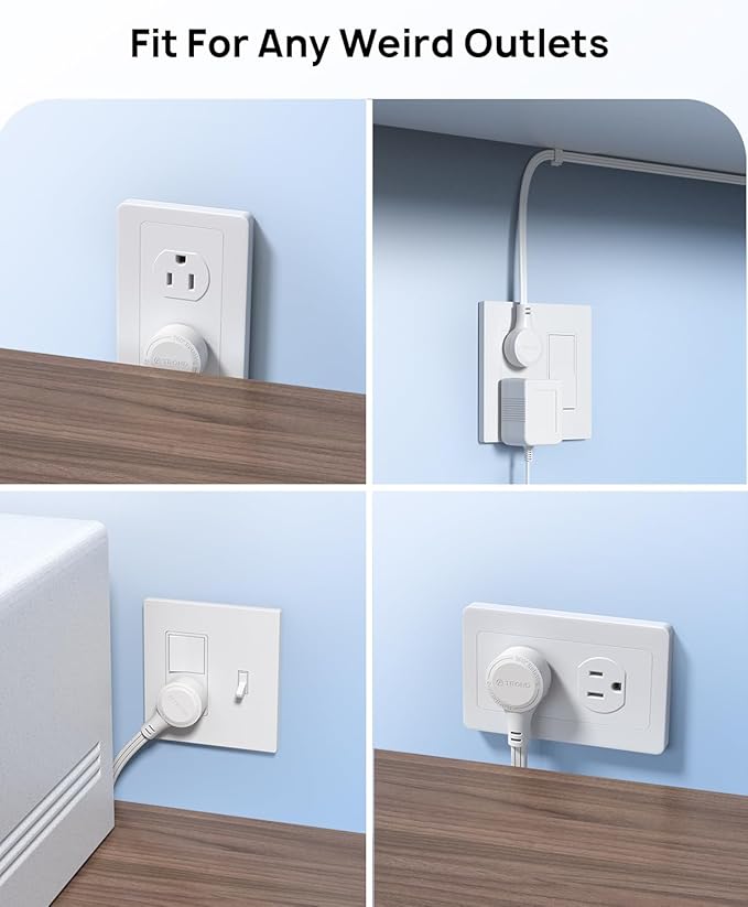TROND Short Extension Cord 3ft with 360° Rotating Flat Plug, Low Profile Small Power Strip, Three Prong Grounded Outlets Cube, 13A, 16 AWG Cable for Indoor Home Office Cruise Travel Essentials, White