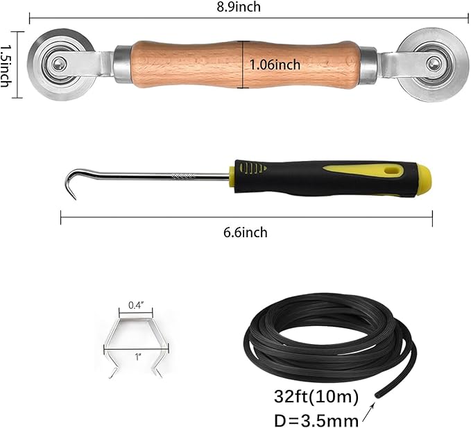 BAYTORY Window Screen Repair Kit, Steel Roller Tool with Bearing, Spline Removal Hook, 32ft Retainer Spline and 8Pcs Screen Clips Replacement for Installing Door Mesh Screens