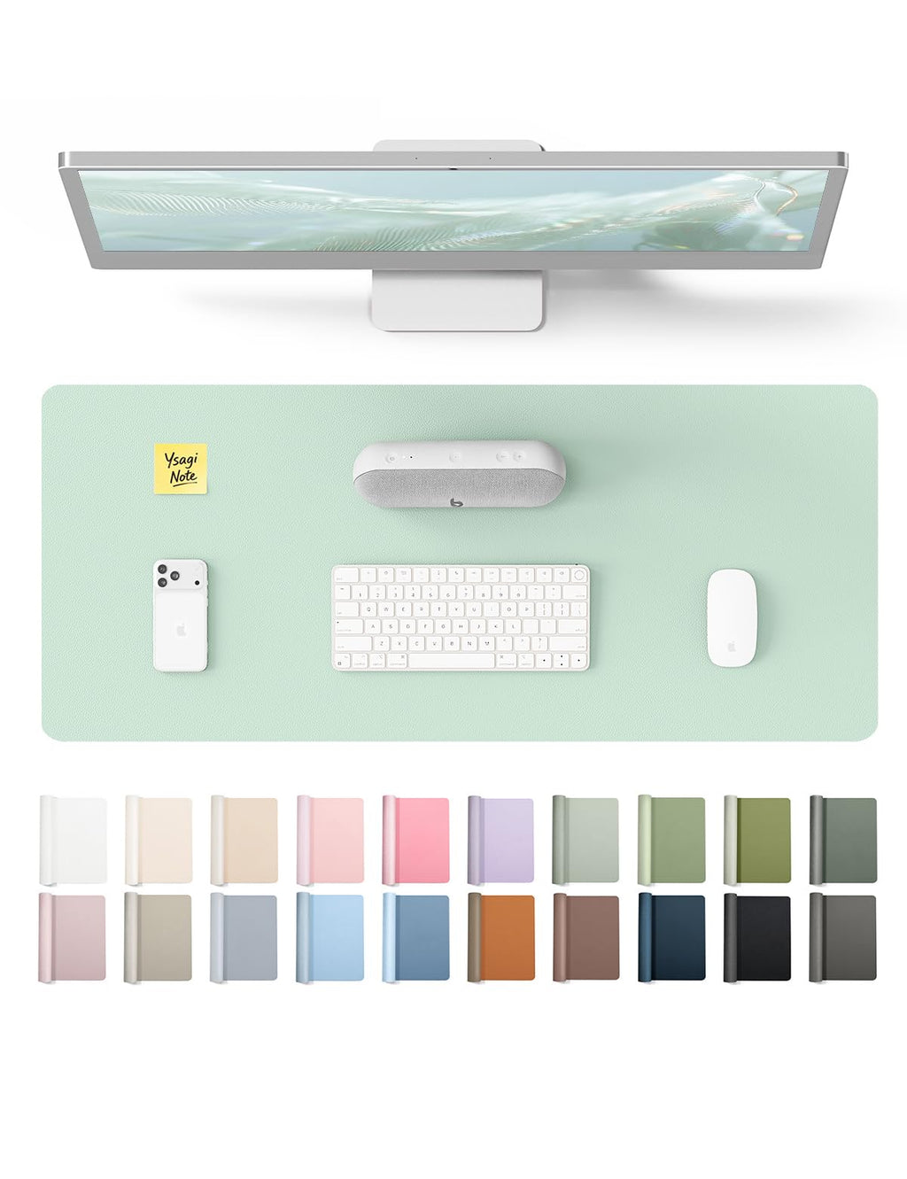 YSAGi Large Extended PU Leather Desk Pad Protector – Non-Slip Waterproof Desk Mat for Office & Home, Easy Clean Mouse Pad & Laptop Writing Blotter 35.4"x17" Black — 23.6" x 13.8"