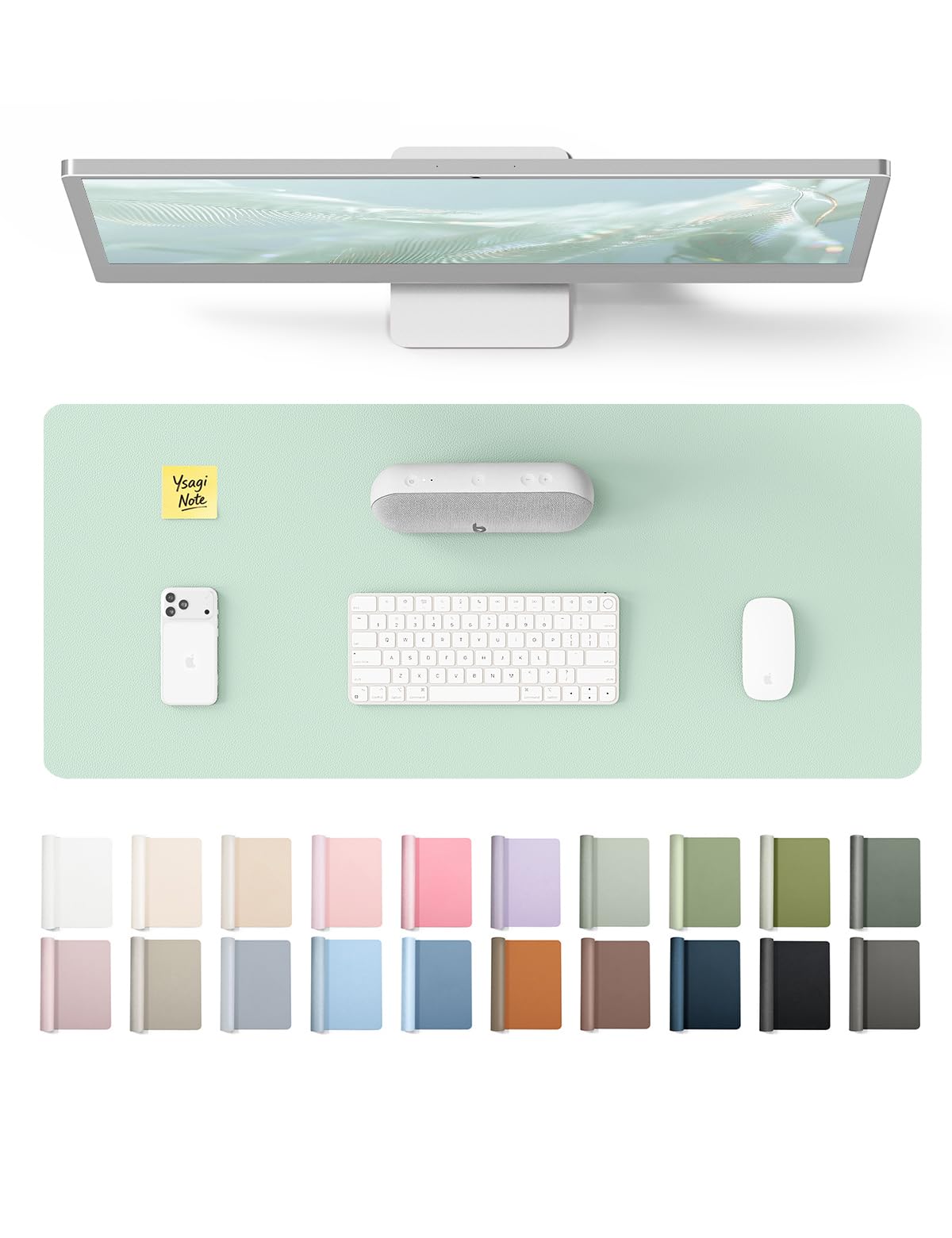 YSAGi Large Extended PU Leather Desk Pad Protector – Non-Slip Waterproof Desk Mat for Office & Home, Easy Clean Mouse Pad & Laptop Writing Blotter 35.4"x17" Black — 23.6" x 13.8"