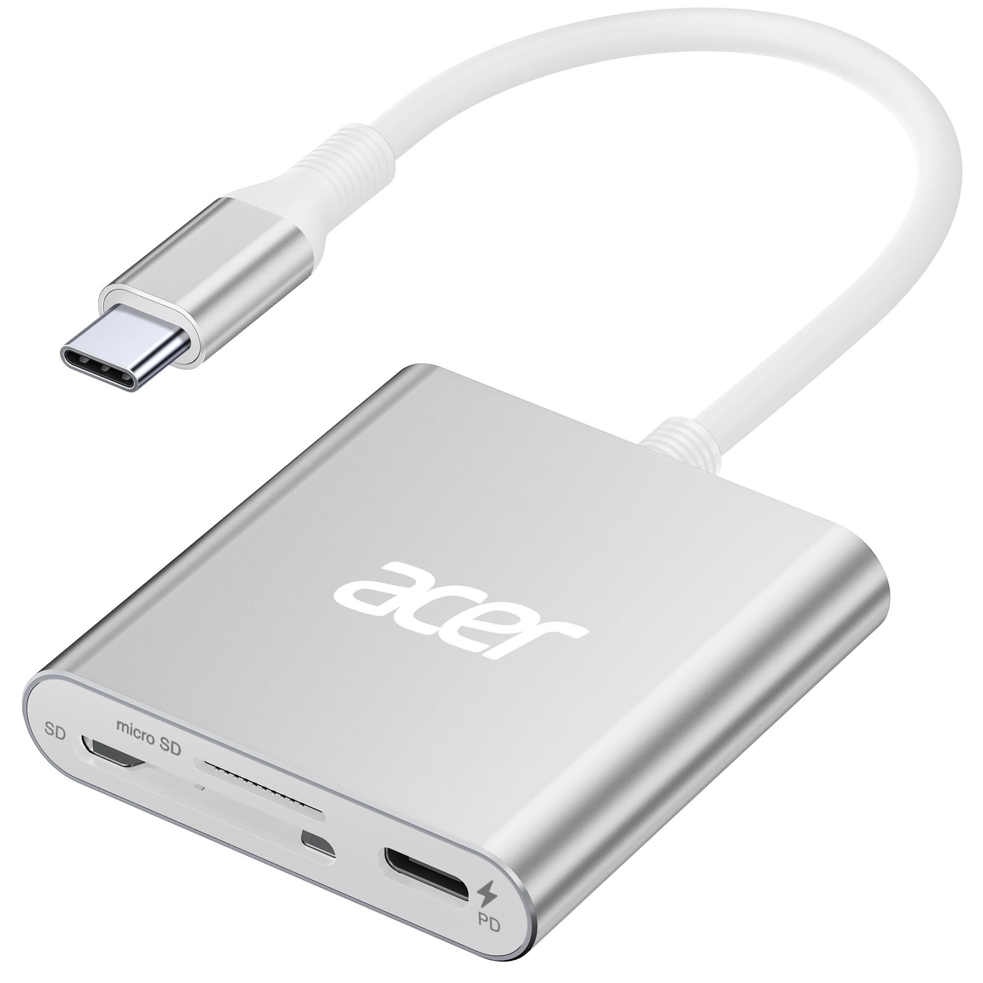 Acer SD 4.0 Card Reader, UHS-II Micro SD Reader USB C, Dual Slot Type C Memory Card Adapter with 100W PD Port for MicroSD SDXC SDHC UHS-II & UHS-I for iPhone 15/16, Laptop, MacBook(Silver)