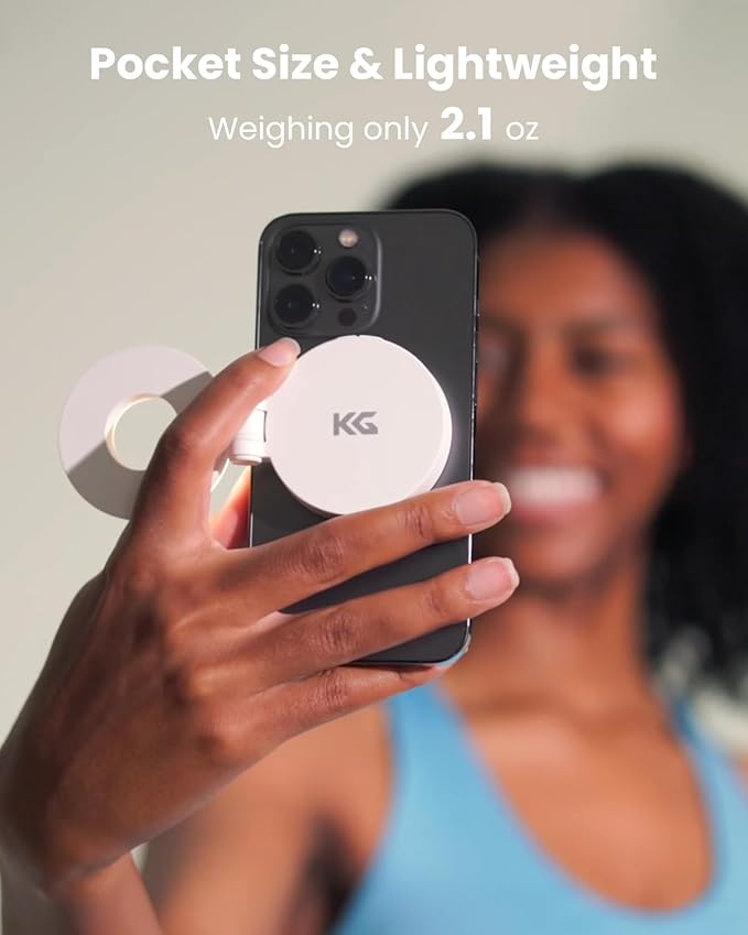 KraftGeek Magnetic Selfie Light for iPhone Magsafe, Portable Phone Ring Light for Video Recording, Rechargeable Lightweight Travel LED Cell Phone Light, White