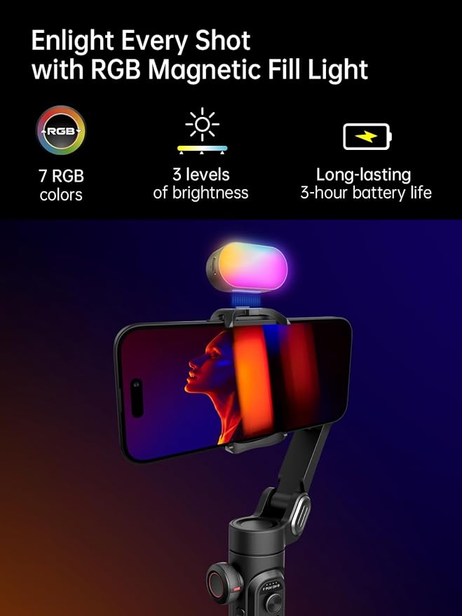 Gimbal stabilizer for Smartphone,Gesture Control/face Tracking,Magnetic Fill Light,Foldable Handheld Phone Gimbal,3-axis stabilizer TikTok YouTube Vlog Recording XE kit