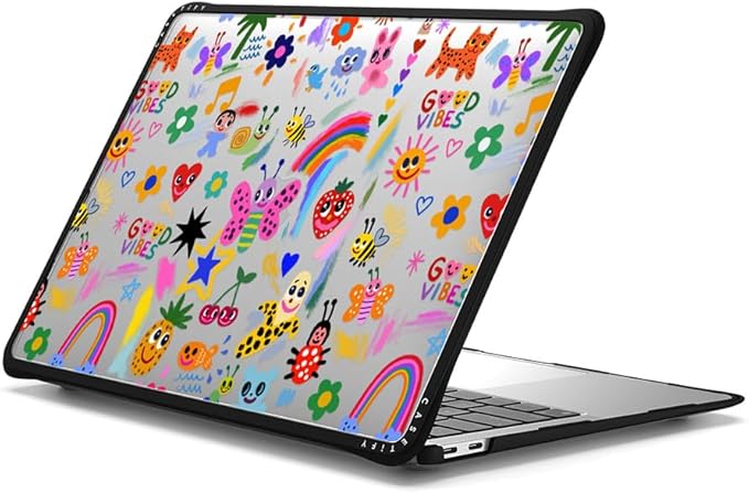 CASETiFY Impact MacBook Air 13" (M1/Intel) Case [Cushioned Impact Corners/Scratch-Resistant/Anti-Slip Grip] - Good Vibes - Clear Black