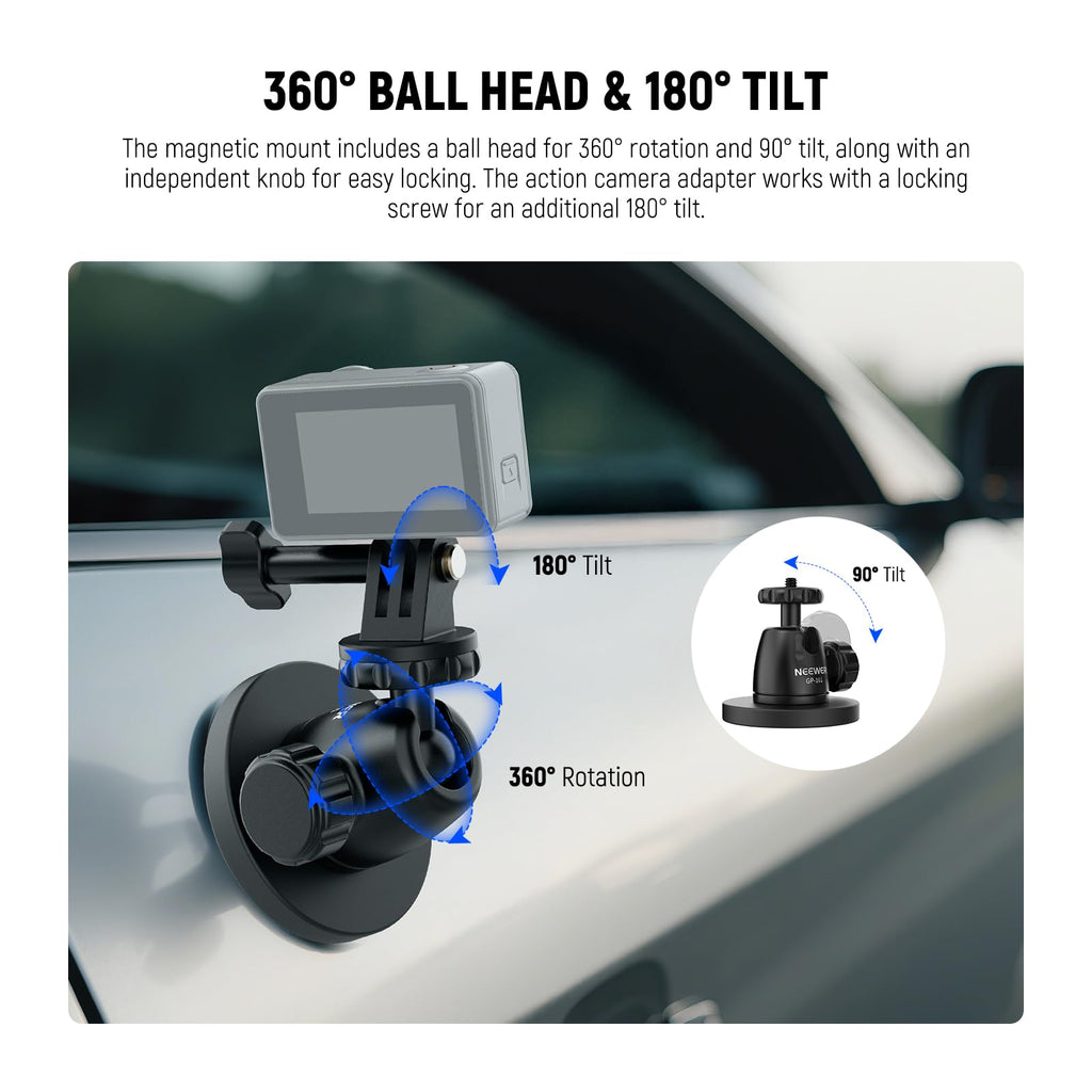 NEEWER Basics Magnetic Action Camera Mount for Car Video Recording, GP-101