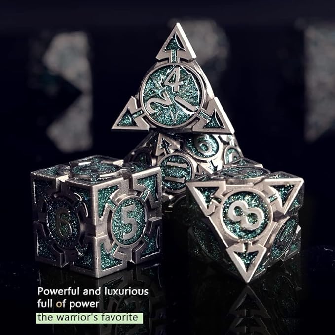 RULE DICE DND Metal Dice Set, D&D Dungeons and Dragons Dice, D and D Dice Set Large Weighted 7 die Metal, RPG MTG Role Playing Polyhedral Dice Set with D & D Dice Gifts Box(Green)