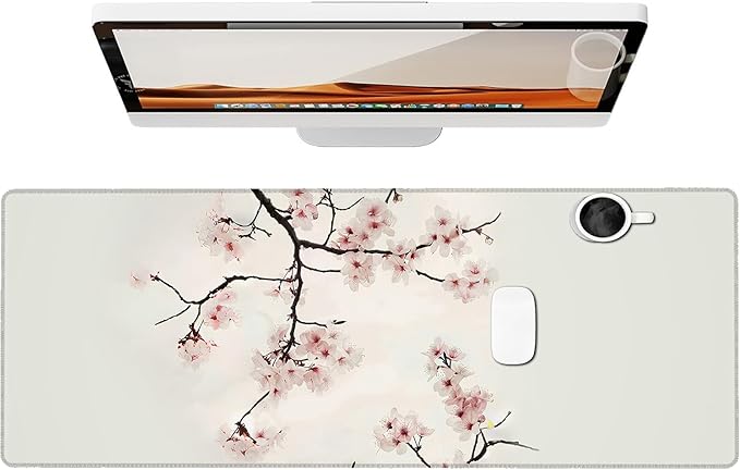 Elegant Cherry Blossom Gaming Mouse Pad, Large Office Desk Mat, Anti-Slip Rubber Base Mousepad for Computer Laptop Keyboard, Smooth Desk Pad for Home Office Gamer Work Accessories 31.5" x 11.8"