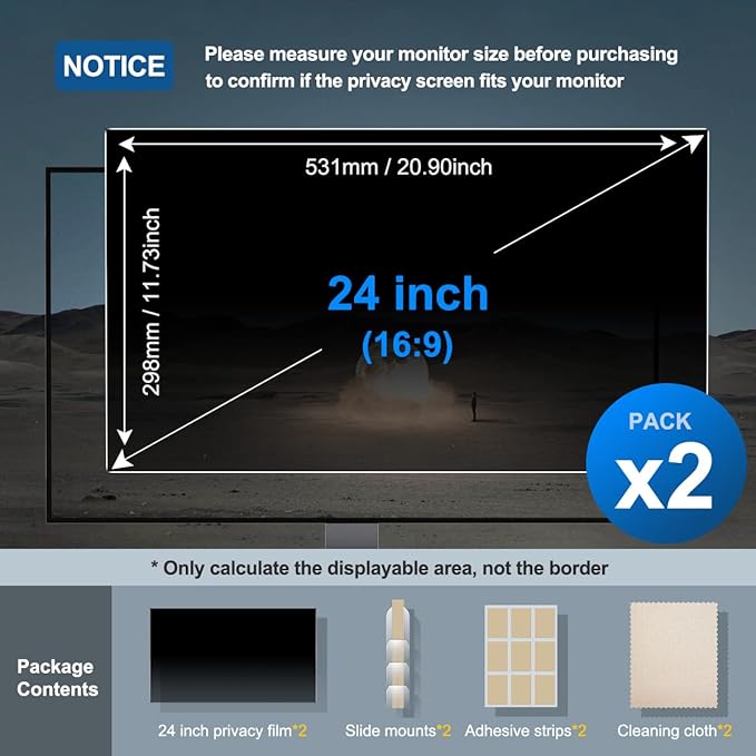 [2-Pack] 24 Inch Privacy Screen for Monitor Computer Screen Privacy Filter for 16:9 Widescreen Monitor Desktop PC Monitor Privacy Film Monitor Privacy Shield and Anti-Glare Protector