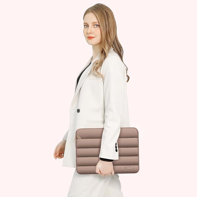 MOSISO 13.3 inch Laptop Case, 13-13.3 inch Puffy Laptop Sleeve Compatible with MacBook Air 13 13.6 M4 M3 M2 M1/Pro 13/Pro 14, HP Dell ASUS Lenovo,Polyester Horizontal Bag with Small Case, Brown