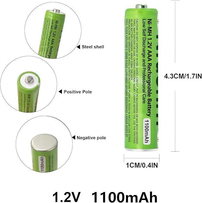 4 Pack NI-MH AAA Rechargeable Battery for Panasonic, 1.2V 1100mah AAA Rechargeable Batteries for Panasonic Cordless Phones Handset, Remote Controls, Electronics