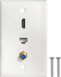 HDMI Coax Ethernet Wall Plate, 1 Port 4K HDMI Keystone, 1 Port Coax Keystone, 1 Port CAT6 Keystone Wall Plate