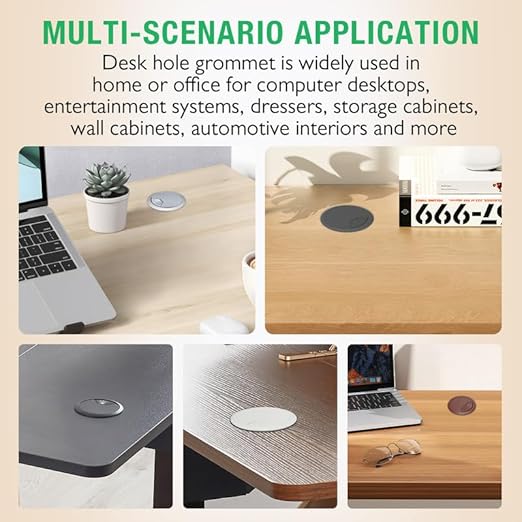 2 Pcs Desk Grommet 2-3/8" / 60 mm, Desk Cord Hole Cover, Cable Grommet ABS Plastic, Desk Hole Grommet for Home & Office Pc, Detachable Adjustable Cable Cord Organizer-White