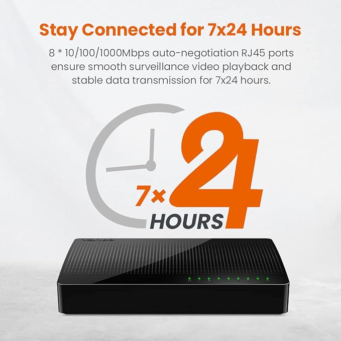 Tenda SG108, 8-Port Gigabit Ethernet Switch, Unmanaged Network Hub, Ethernet Splitter, Plug & Play, Shielded Ports & Plastic Case, Desktop/Wall-Mount, Fan-Less, Limited Lifetime Protection
