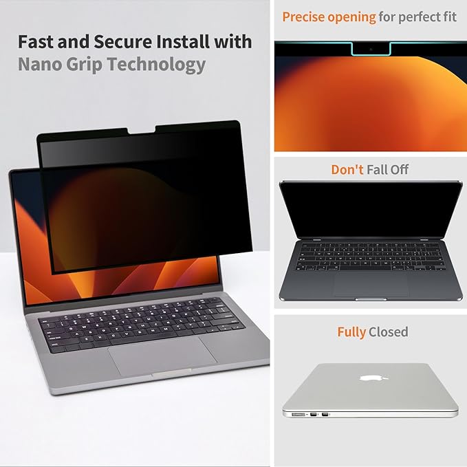 Privacy Screen for MacBook Air 13.6 & 13 Inch (2022-2025, M2, M3, M4), Anti-Spy Removable Laptop Privacy Filter Shield for Mac 13'' Model A2681 A3113 A3240