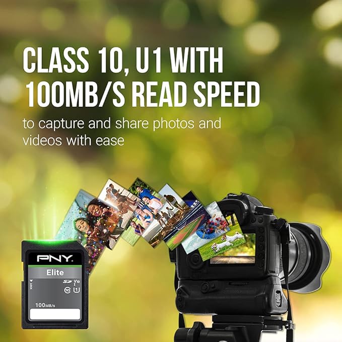 PNY 32GB Elite Class 10 U1 V10 SDHC Flash Memory Card - 100MB/s, Class 10, U1, V10, Full HD, UHS-I, Full Size SD (Pack of 2)