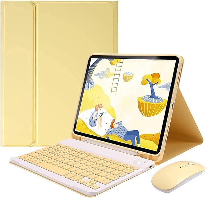 AnMengXinLing Keyboard Case for iPad 11th(A16)/iPad 10th Generation 2022 with Mouse Detachable Wireless Bluetooth Keyboard Pencil Holder Slim Leather Cover for iPad11/iPad10, Yellow