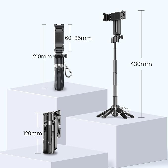 Mini Tripod with Dual Fill Lights, Portable Selfie Stick with Wireless Remote, Pocket Size Phone Tripod with Cold Shoe for iPhone/Android, Vlogging & Live Streaming（Black）