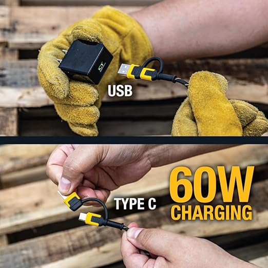 DEWALT Heavy Duty 4-in-1 Cable, Type C/Micro USB/USB Cable for iPhone 16, iPhone 15, iPad Charger USB C, Huawei, HTC, LG, Samsung Galaxy, Android Smartphones, iPad Pro, Micro C Charging (6ft, Black)