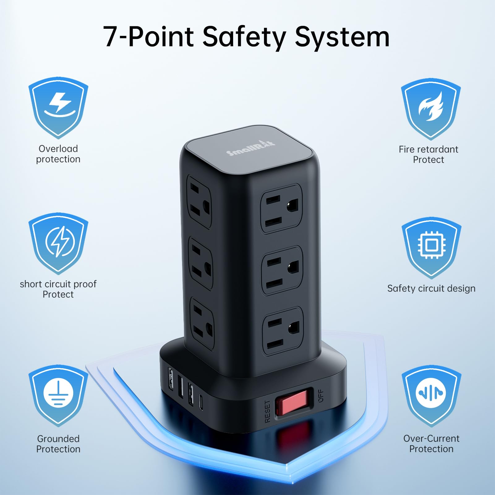 Extension Cord with Multiple Outlets, SMALLRT Power Strip Tower with USB Ports 12 AC Outlets, PD 20W USB C, 15FT Outlet Extender for Home Dorm, Office Supplies, Overload Protection