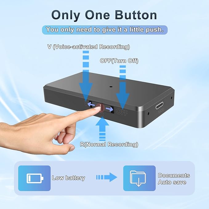Voice Recorder - 64GB Mini Voice Recorder - Noise Cancellation Voice Activated Functionality, Rechargeable Audio Recorder with Earphone, Portable USB-C Recording Device for Work, Meetings, Interview
