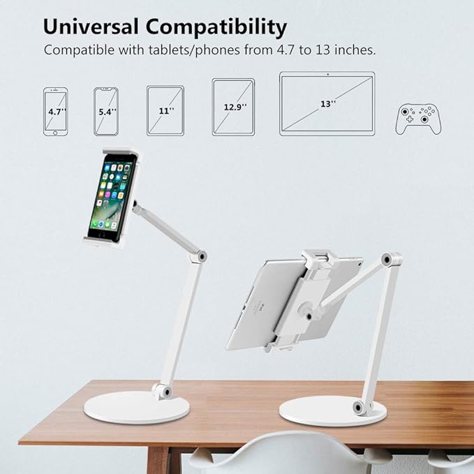 Surface Pro Stand, iPad Pro 12.9 Holder, Multi-Angle Adjustable Tablet Stand Holder for 4.7''- 13'' Screen Microsoft Surface Pro Series, iPad Pro 11/12.9, iPad, mini, Air and More (White)