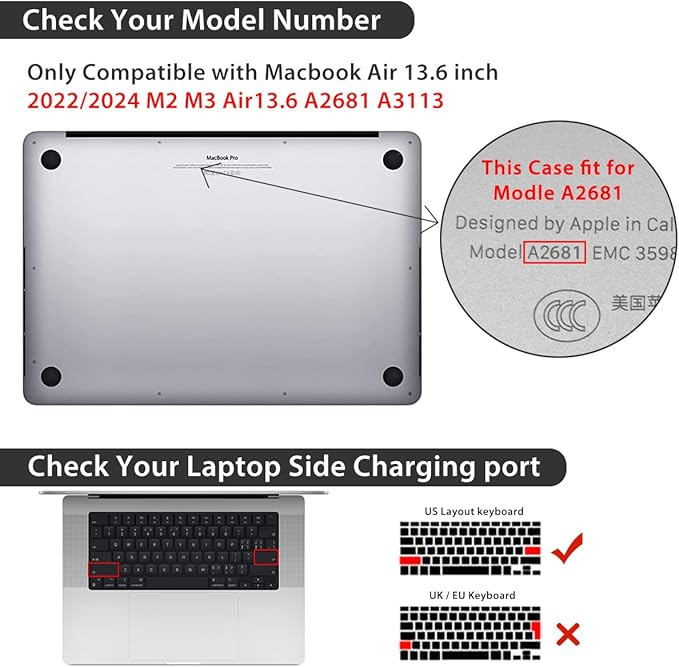 for 2025 2024 2023 2022 MacBook Air 13 inch Case M4 A3240 M3 A3113 M2 A2681 with Touch ID& 13.6" Liquid Retina Display, Plastic Hard Shell&Keyboard Cover&Screen Film&Webcam Cover, Puzzle