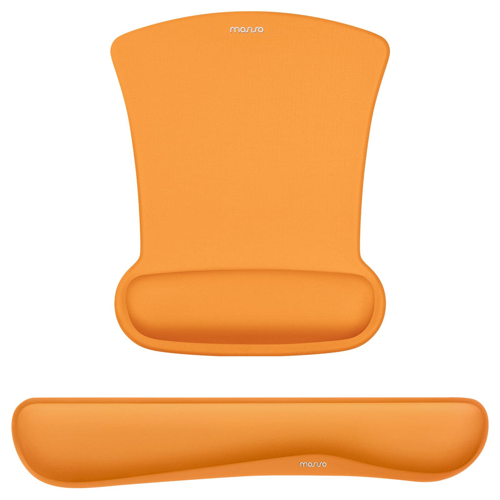 MOSISO Wrist Rest Support for Mouse Pad & Keyboard Set, Ergonomic Mousepad Non-Slip Base Home/Office Pain Relief & Easy Typing Cushion with Neoprene Cloth & Raised Memory Foam, Orange