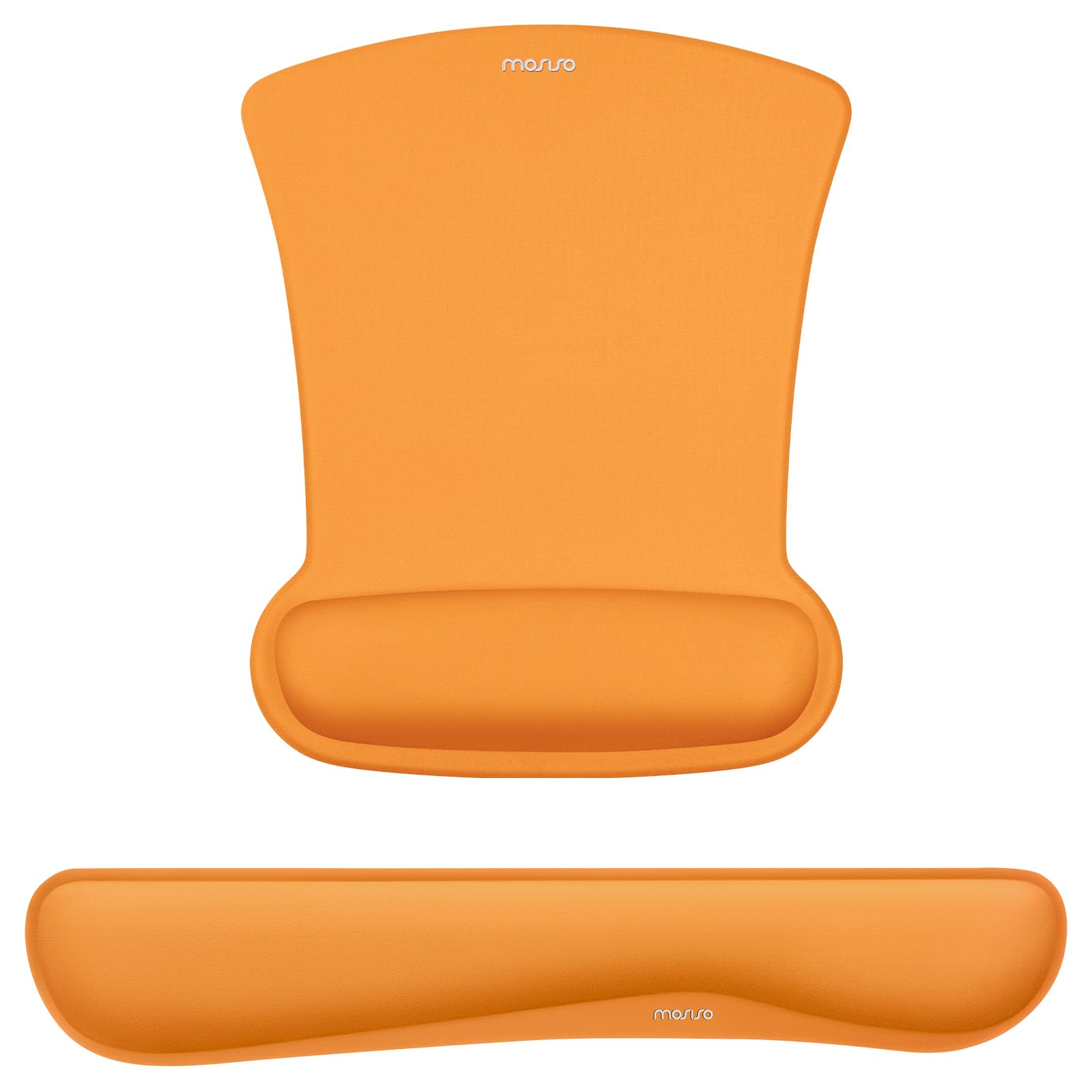 MOSISO Wrist Rest Support for Mouse Pad & Keyboard Set, Ergonomic Mousepad Non-Slip Base Home/Office Pain Relief & Easy Typing Cushion with Neoprene Cloth & Raised Memory Foam, Orange