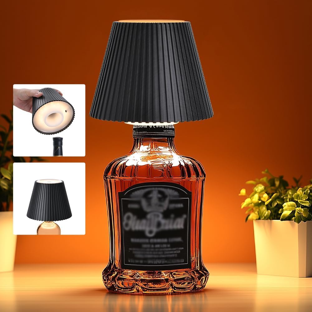 WILIT Wireless Lamp Shades for Liquor Bottle Lights, 3 Level Brightness Cordless Table Lamp, Table Top Decor for Living Room, Wine Lamp Touch Lamps for Nightstand, Housewarming Gifts New Home