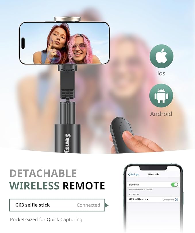 Sensyne 63" Selfie Stick Tripod, Extendable Phone Tripod with Wireless Remote Compatible with Cell Phones for Selfies, Photography,Video, Live Stream