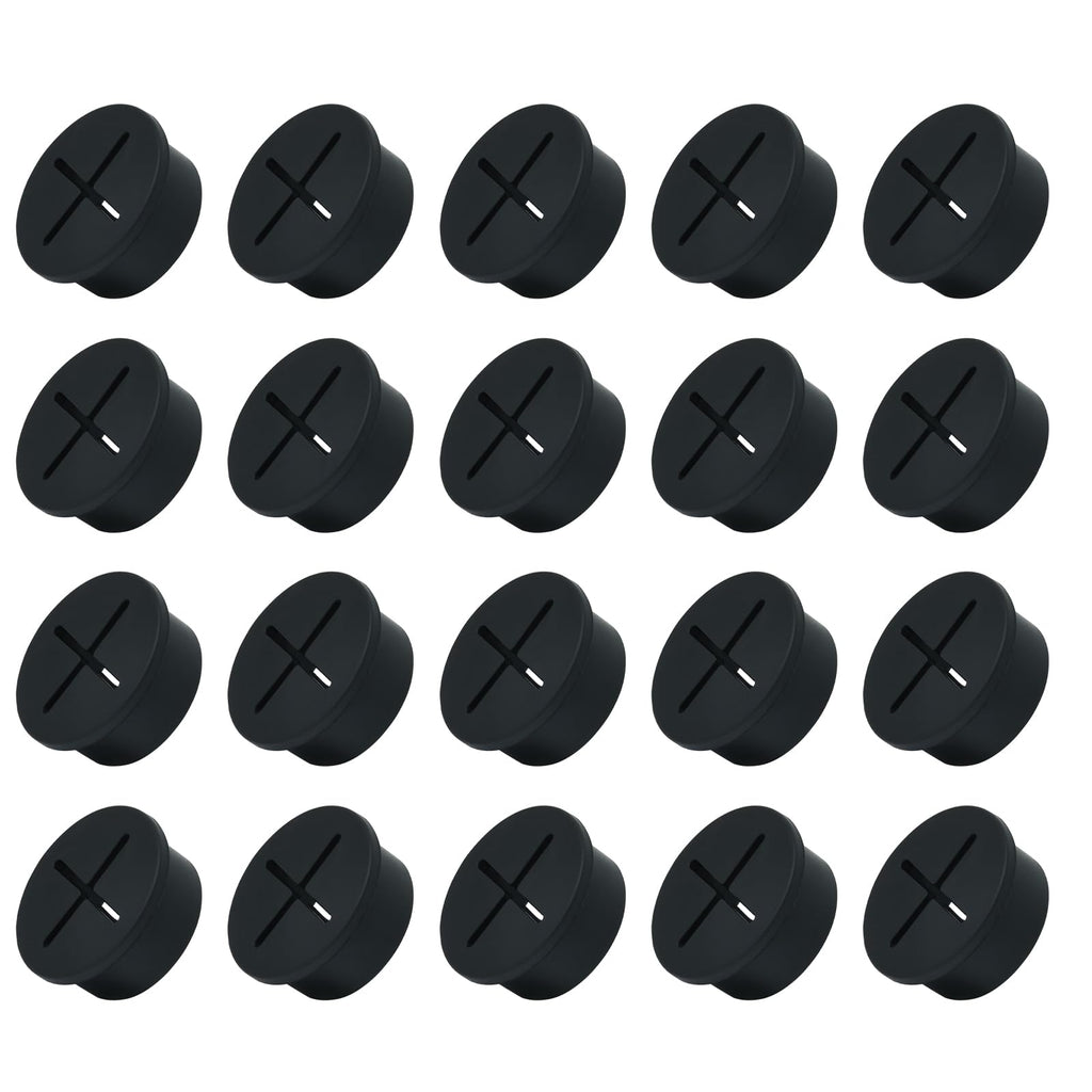 EASYEAH 20Pcs Desk Grommet, 1" (25mm) Black Silicone Cord Hole Cover