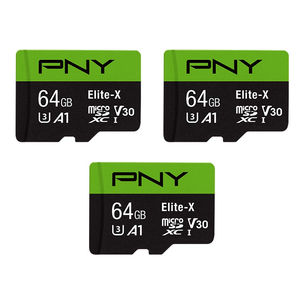PNY 64GB Elite-X Class 10 U3 V30 A1 microSDXC Flash Memory Card 3-Pack