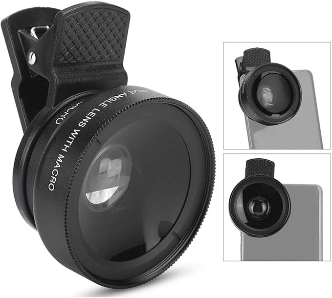 Cell Phone Lens Attachment, 2 in 1 Clip-on Mobile Phone 0.45X Wide Angle + 12.5X Macro Lens HD for Smartphone Close-up Shooting Accessories