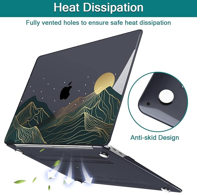 Teryeefi for MacBook Air M1 13 inch Case 2018 2019 2020 (Model A2337 A2179 A1932) with Touch ID & Retina, Printing Hard Shell Case + Keyboard Cover + Screen Protector, Landscape