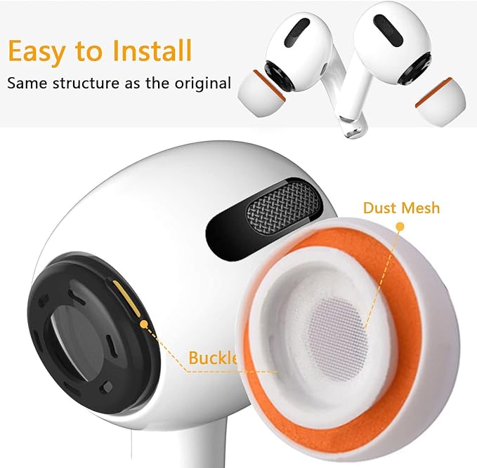 Airpod Pro Ear Tip Memory Foam & Silicone Hybrid Ear Tips, Perfect Noise Reduction, Stays in Your Ears, Ultra-Comfort, Anti-Slip Eartips, Fit in The Charging Case (Orange, Medium)