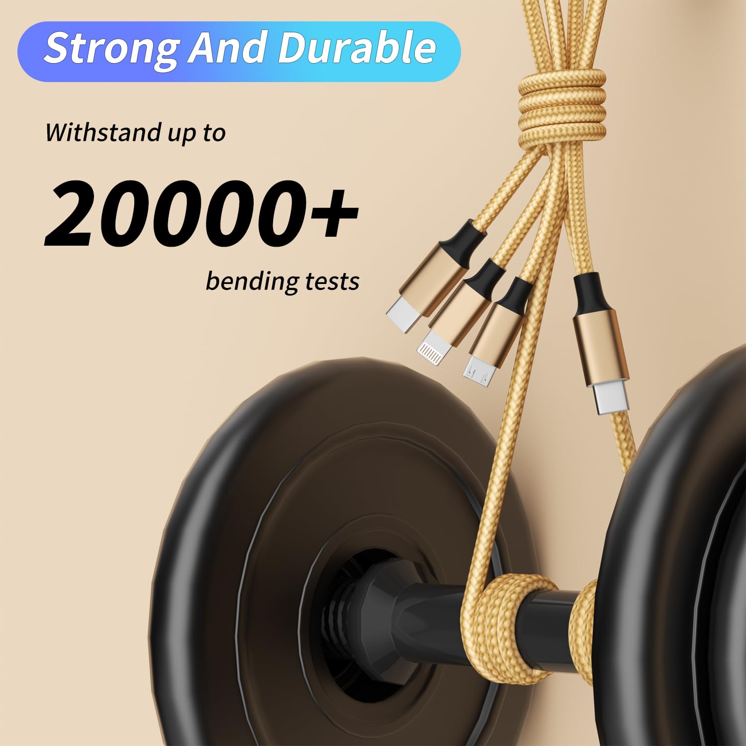 MPATIBY USB C Multi Charging Cable [2Pack 4FT], 3 in 1 Charging Cable Nylon Braided USB-C Multiple Charger Cord with Type-C, Micro USB and IP Port for Cell Phones and More (Golden)