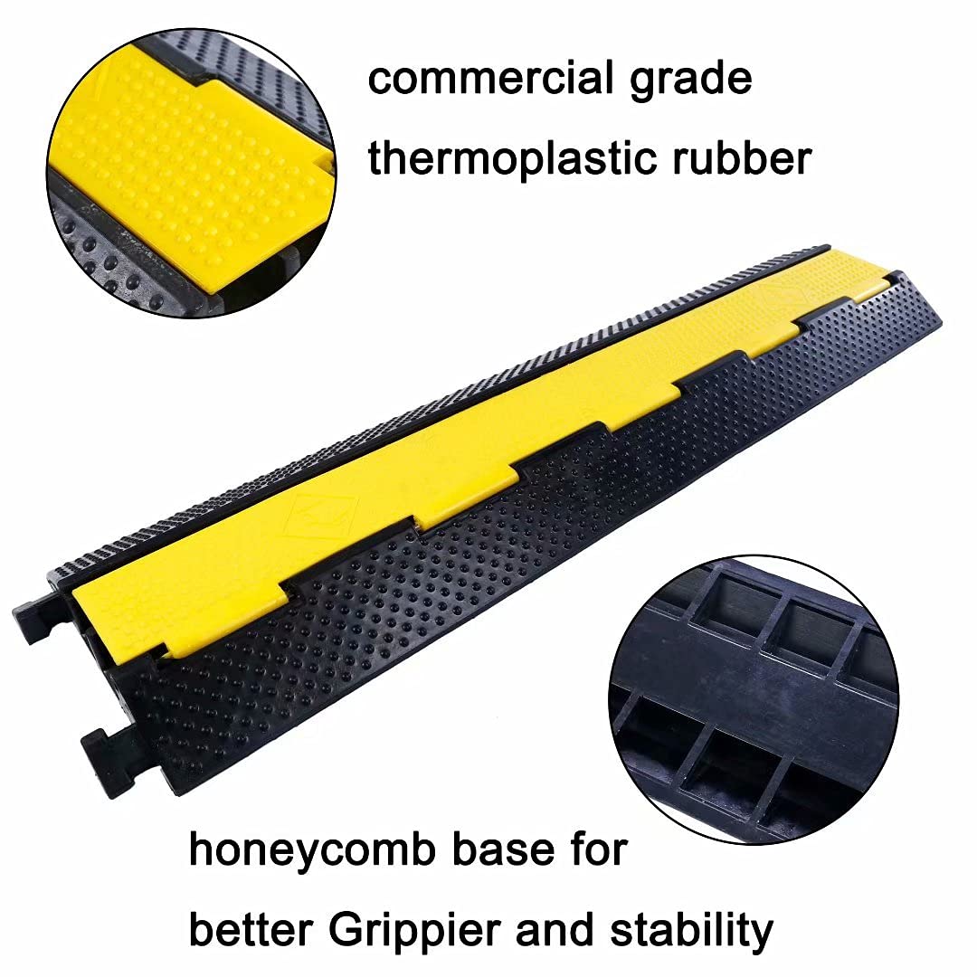 YONSHENG Rubber Cable Ramp Cord Cover Cable Protector Ramps Wire Hose Protective 2 Channel 22000Lbs Load Capacity Traffic Speed Bump for Asphalt Concrete Gravel Driveway Indoor Outdoor, 5 Pack