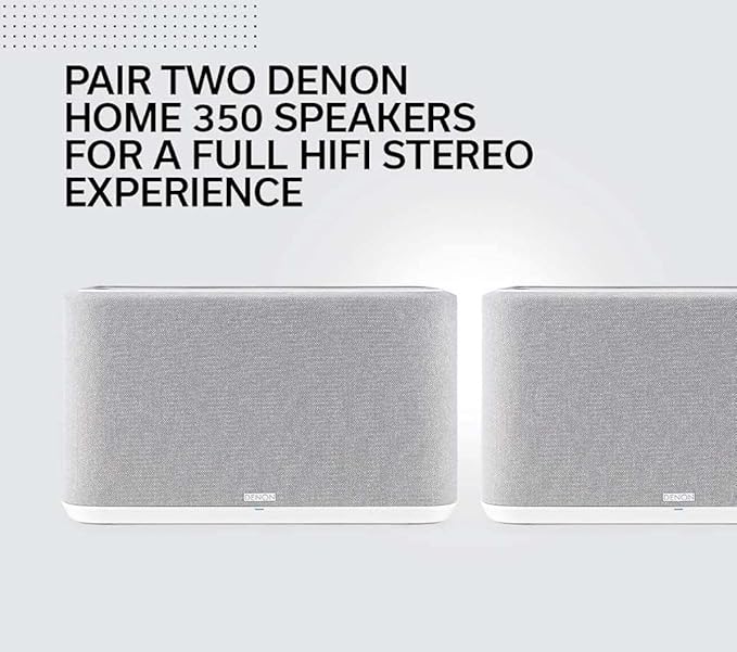 Denon Home 350 Wireless Smart Speaker – Powerful Stereo Sound, Wi-Fi & Bluetooth, HEOS Built-in, Alexa Built-in, Siri & AirPlay 2, Spotify Connect, Multi-Room Support, White