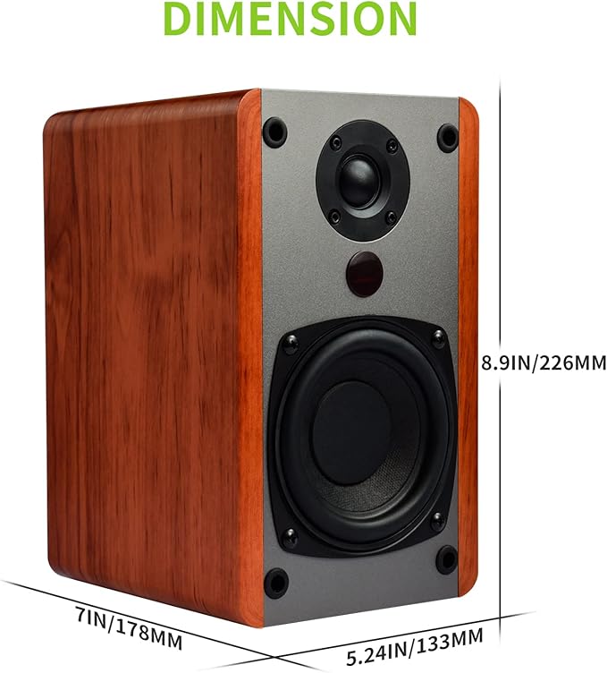 SINGING WOOD BT25 (2024 Version) Bluetooth Active Bookshelf Speakers for with Optical Aux inputs Subwoofer Line Out for PC, TVs, Turntable, Wooden Enclosure,80W - Cherry Wood