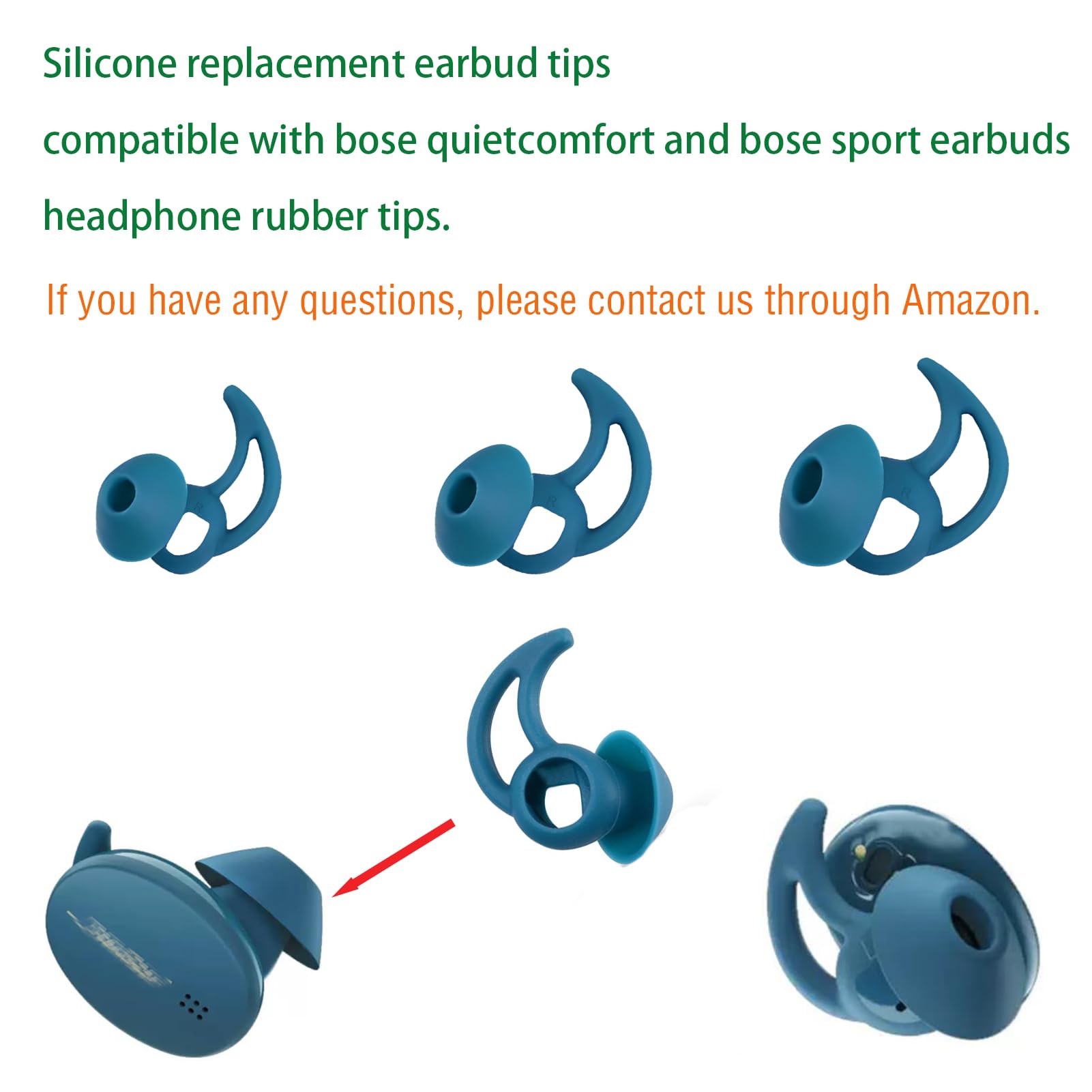 WKYMY Ear Bud Pads Replacement Ear Tips Silicone Earbud Tips Compatible with Bose Quietcomfort and Sport Headphone Rubber Tips Earbud Covers Eartips 3 Pairs S M L Blue