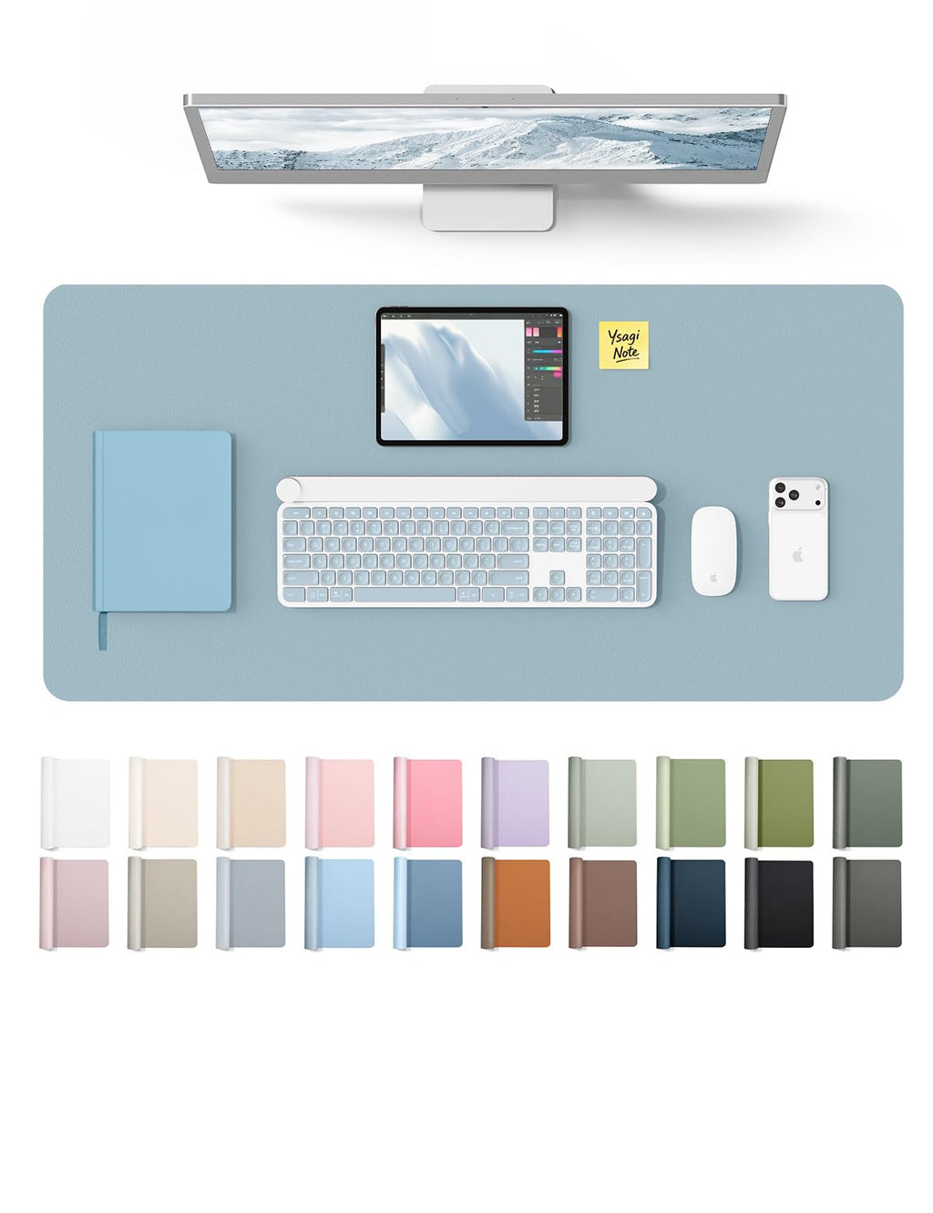 YSAGi Large Extended PU Leather Desk Pad Protector – Non-Slip Waterproof Desk Mat for Office & Home, Easy Clean Mouse Pad & Laptop Writing Blotter 35.4"x17" Black — 31.5" x 15.8"