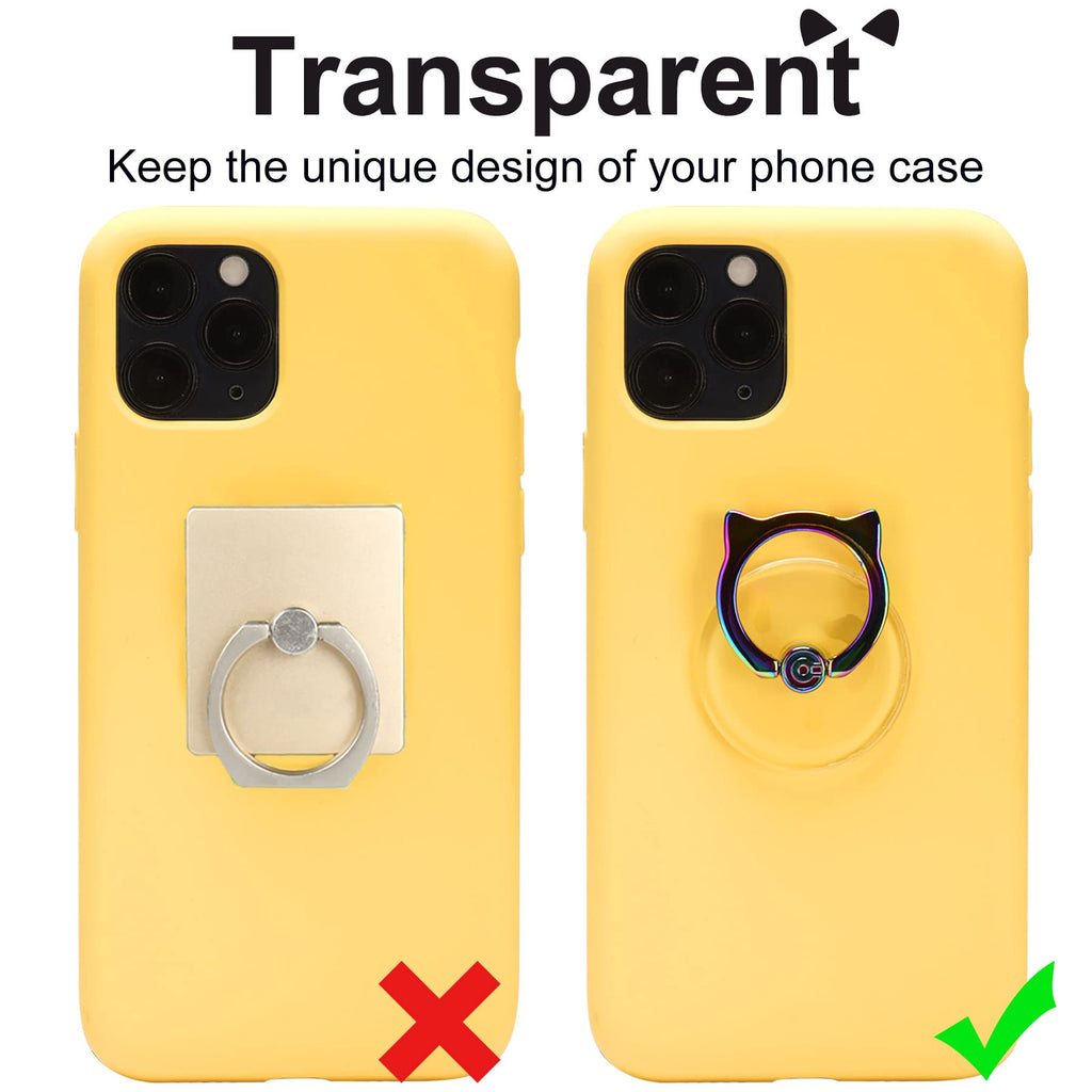 Cat Phone Ring Holder Grip- EI Sonador Transparent Cell Phone Ring Stand Holder Clear Kickstand Finger Grip, Compatible with Most of Phones, Tablets and Case (2 Colorful Cat)