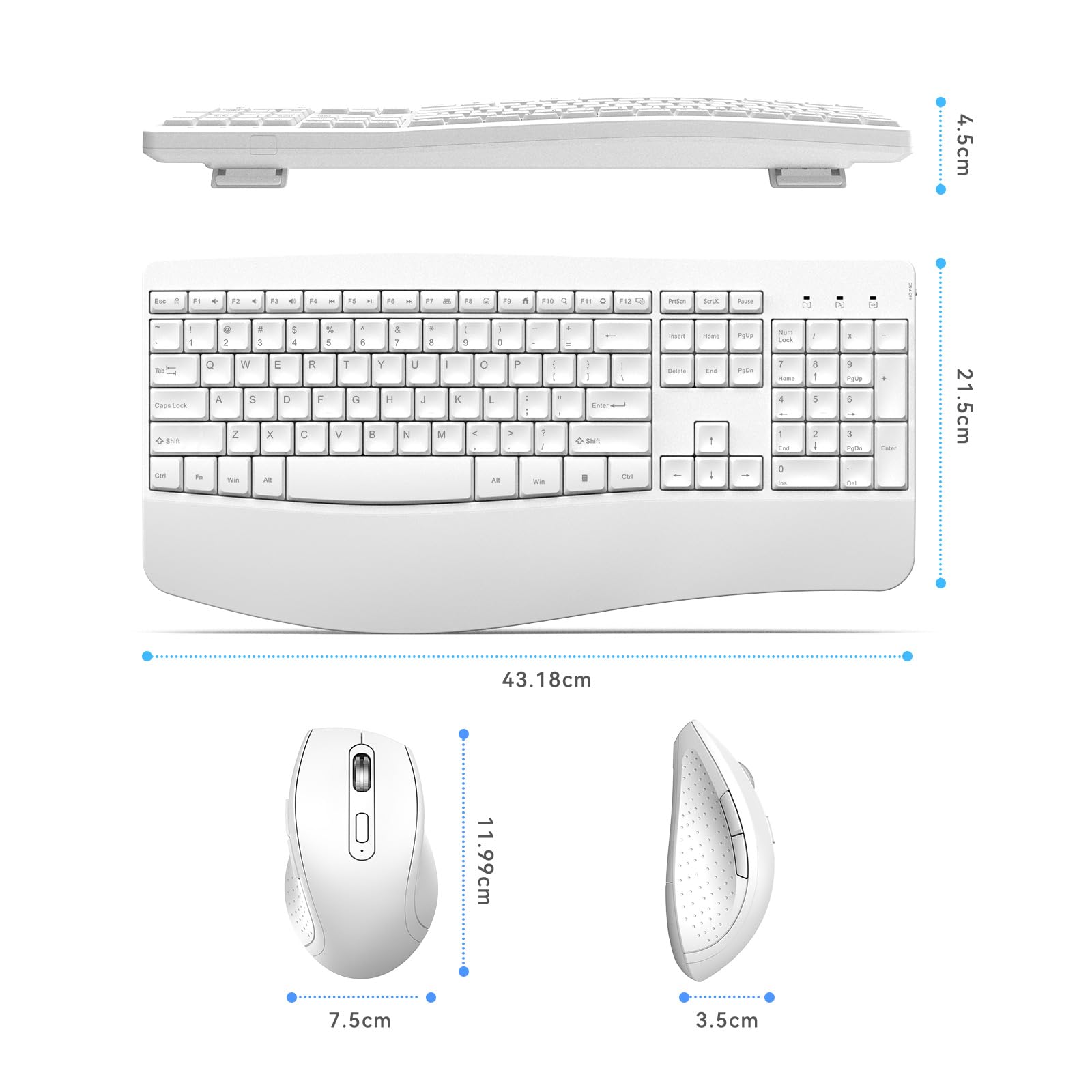 Ergonomic Keyboard and Mouse Combo - Full Size Keyboard Cordless with Palm Wrist Rest Ergonomic Mouse Wireless for Windows Computers Laptops - White(Upgrade)
