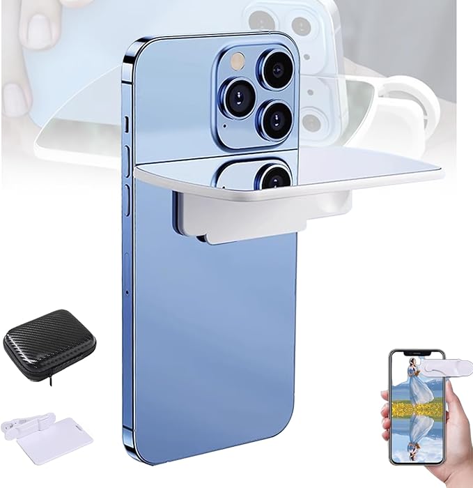 Mirror Effect Lens - Capture Stunning Reflections Instantly, Smartphone Camera Mirror Reflection Clip Kit, Adjustable HD Glass Smartphone Photography Flip Mirror, for Travel Photography (White-1Pc)